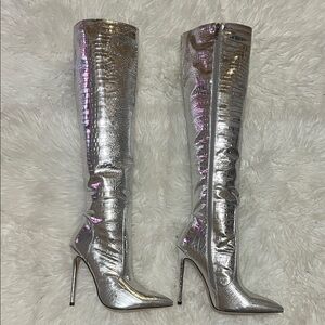 Silver Over the Knee Boots